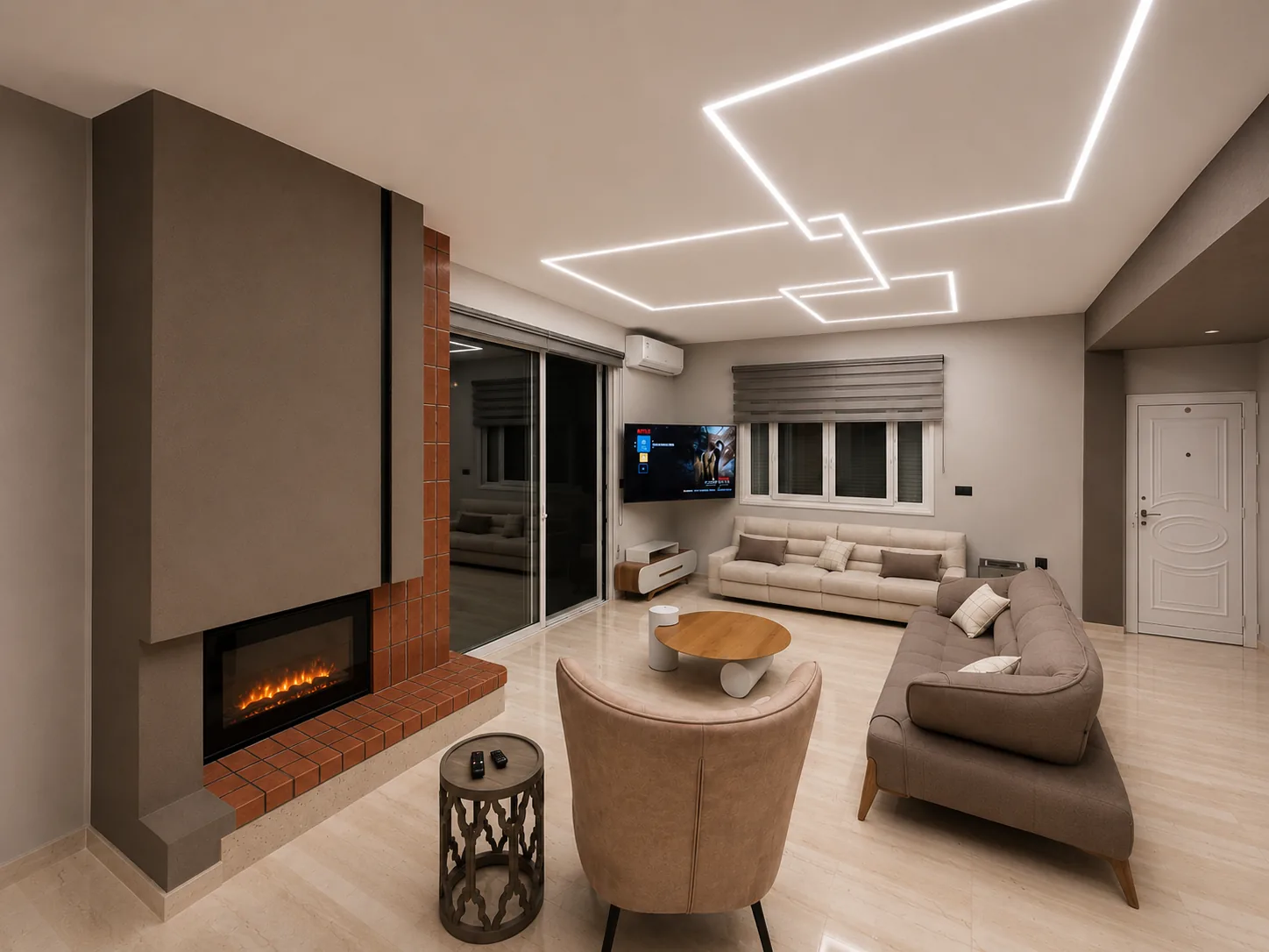 Marvelous Panoramic Residence — σαλόνι με τζάκι και θέα θάλασσας Χανιά